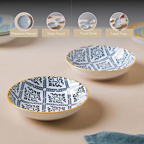 Image of Nestasia Ceramic Round Snack Plate Set of 4 (5.5 Inch Each) - Patterned Dahi Bhalla Plate for Serving Chaat, Halwa, Chakna, & Desserts | Microwave & Dishwasher Safe Small Plate (White & Black)