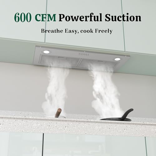 Image of FIREGAS Range Hood Insert 30 Inch, 600 CFM Ducted /Ductless Convertible Built-in Kitchen Vent Hood, Stainless Steel Stove Hood with 3 Speed Exhaust Fan & Aluminum Filters