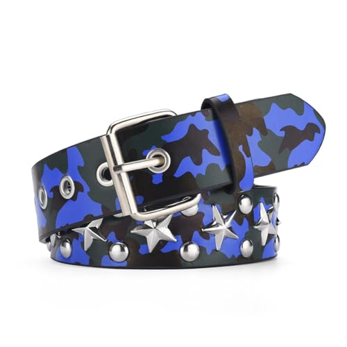 Star Studded Rivet Camouflage Belts Y2K Punk Hip Hop Faux Leather Grommet for Cosplay for Men Women