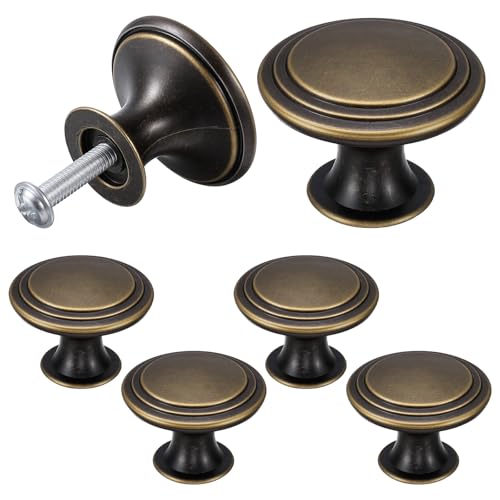 LXUEJIE 6 Stück Vintage Schrankknöpfe Möbelknöpfe Antikbronze Rund Schubladenknopf Küchengriffe Runde Möbelgriffe 30 mm Antike Küchenschränke Schranktürknöpfe für Schrank Schublade
