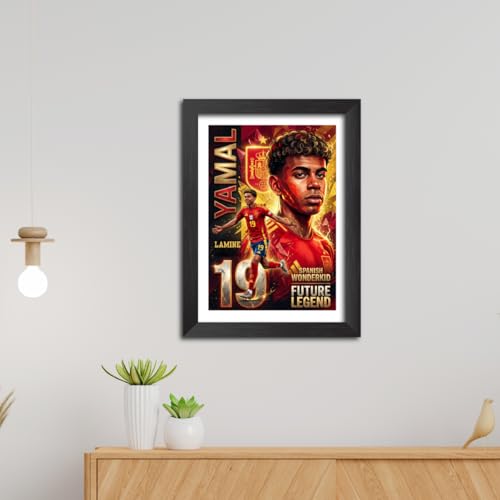 Image of TenorArts Lamine Yamal Spain Poster Frame Worldcup Themed Laminated Photo Framed Painting with Matt Finish Black Texture (12 inches x 9inches)