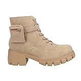 MIA Womens Cora Combat Boots Ankle Low Heel 1-2' - Beige - Size 8 B