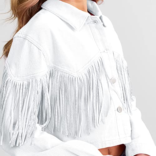 Cylady Fringe Jean Jacket For Women Loose Long Sleeve Boyfriend Denim Jacket #TOP1