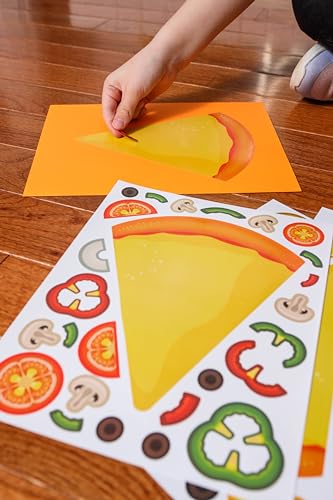 24 Make A Pizza Stickers for Kids (Large Size 8.5 x 11 inches) - Great for Pizza Parties & Pizza Family Night - Let Your Kids Get Creative & Design Their Favorite Pizza Slice - Ages 3+
