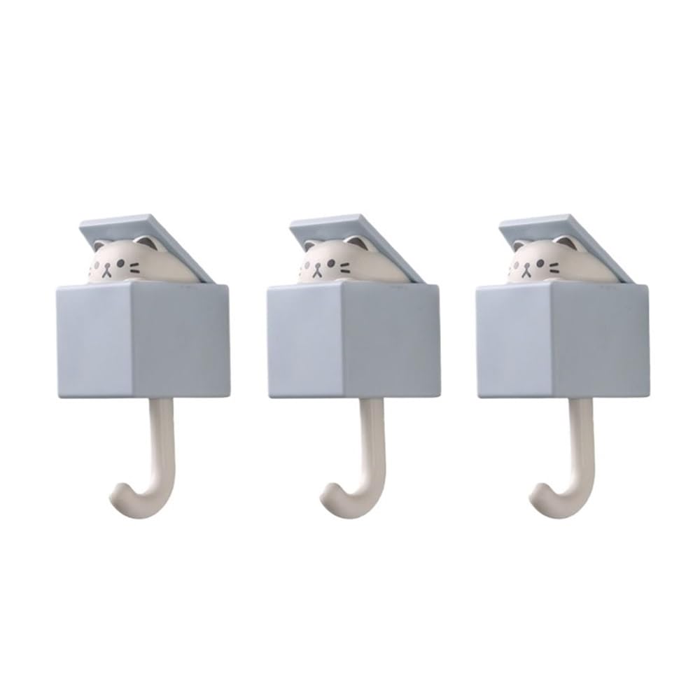 Dazhua Gray Blue-5Pcs 5Pcs Cute Cartoon Cat Self-Adhesive Wall Hooks - No Drill Animal Shaped Hanger For Home, Key, Towel And Hat Organizer(Gray Blue-5Pcs)