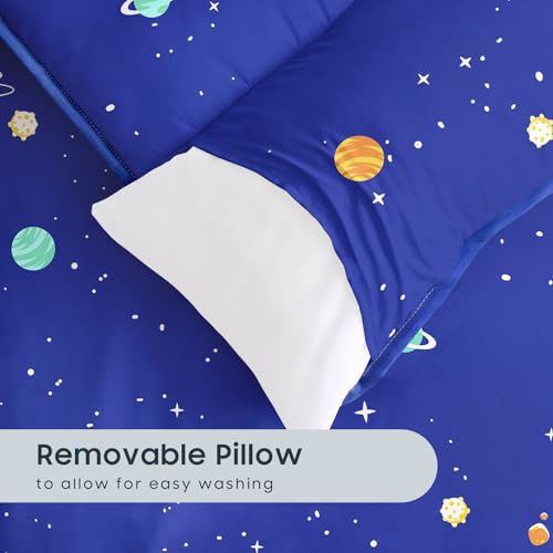 Image of Wake In Cloud - Toddler Nap Mat with Pillow and Blanket, 100% Cotton Fabric, for Kids Boys Ages 3 Plus in Daycare Kindergarten Preschool, Roll Up Sleeping Bag, Galaxy Spaces