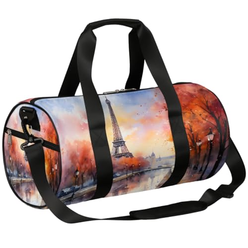 Borsone con scomparto per scarpe impermeabile torre Eiffel autunnale pittura ad acquerello zaino da viaggio per fitness palestra gite nel fine settimana Autunno Torre Acquerello