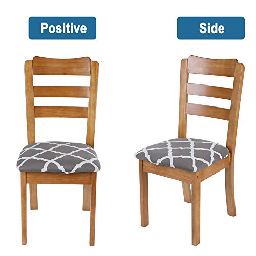 Image of SearchI Seat Covers for Dining Room Chairs Stretch Printed Chair Seat Covers Set of 8, Removable Washable Upholstered Chair Seat Protector Cushion Slipcovers for Kitchen, Office(Grey+White)