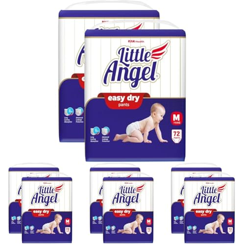 Image of Little Angel Easy Dry Diaper Pants with 12 hrs Absorption Medium (M) Size 144 Count, Pack of 8, 7-12 Kgs - M (72 Count, Pack of 8)