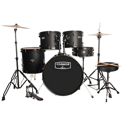 Image of ARCTIC COSMOS 22 inch 5 Piece Acoustic Drum Kit with Cymbals, Drum Throne, Hardware & Drum Sticks | Complete Drum Set for Beginners, Adults & Professional Drummers (Blue)