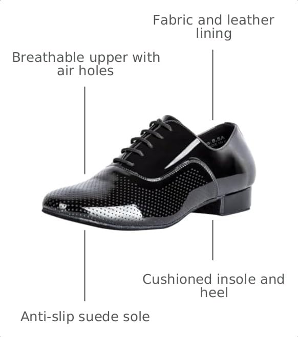 Image of Linodes Breathable Men Latin Dance Shoe Lace Up Leather Sole Waltz Shoe | Breathable Upper, Leather with air holes, Lace up, Cushioned insole, Anti-slip suede sole, 1 inch heel, Lightweight, Durable