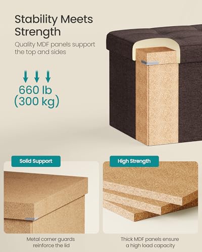 Image of SONGMICS MAZIE Collection - 43 Inches Folding Storage Ottoman Bench, Ottoman Foot Rest, End of Bed Bench, Storage Chest, Load 660 lb, for Living Room, Bedroom, Entryway, Brown ULSF77BR
