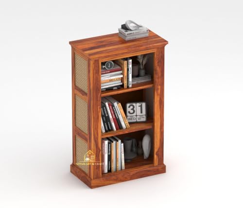 Image of SHYAM ART & CRAFT Solid Sheesham Wooden Bookshelf | Book Shelf Cabinet for Home & Office Living Room | Pre Assembled Semi Open Bookshelf (Honey Finish)