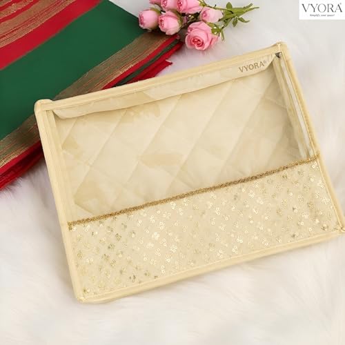Image of Premium Saree covers for storage Pack of 3 Saree covers with zip transparent Saree bags Sequin Design Cloth organizer for storage Cloth covers for packing Wardrobe organizer Saree pouch |3 Inch|