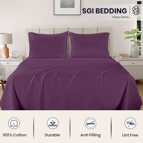 Image of SGI bedding 100% Egyptian Cotton Sheets RV King Size - 600 Thread Count Sheets Set, Soft, Cooling, 16 inch Deep Pocket, Luxury Hotel Bedding, Breathable, Durable - Plum