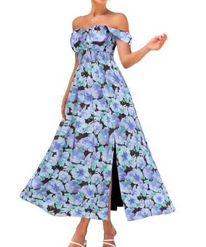 Image of GRACE KARIN 2026 Women's Summer Floral Wedding Guest Dress,Beach Flowy A Line Maxi Off Shoulder Bridesmaid Dresses