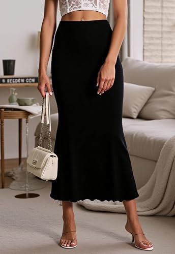 Women’s Bodycon Fishtail Pencil Skirts High Waist Lettuce Trim Maxi Long Skirts