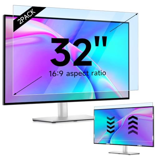 Image of IPROKKO 2 Pack 32 inch Anti-Blue Light Monitor Screen Protector for 16:9 Widescreen, Removable Anti Glare Blue Light Blocking Screen Filter, Anti-UV Eye Protection PC Computer Film [Washable Wipes Clean]