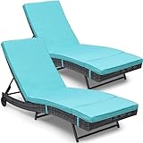 YITAHOME Patio Chaise Lounge Chair Set of 2, Outdoor PE Rattan Pool Lounge Chair with Adjustable Backrest and Removable Cushion & Wheels for Poolside Deck Balcony Lawn, Blue
