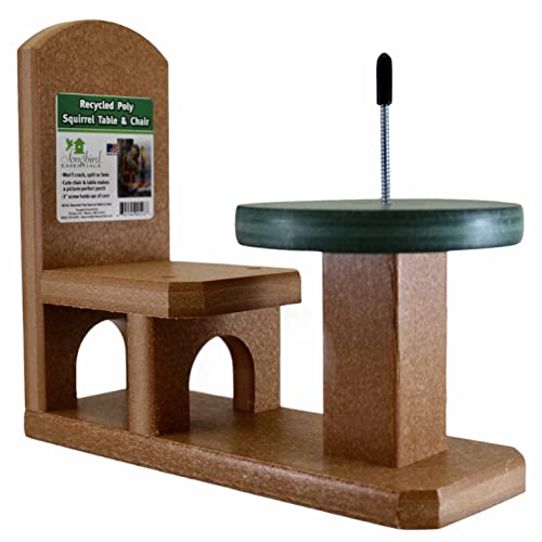 Songbird Essentials Recycled Poly Squirrel Feeder Table & Chair for Outside Patio and Garden View