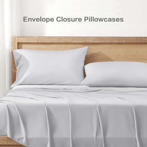 Image of Andency Light Grey Queen Sheets Set 100% Viscose Derived from Bamboo | Cooling Summer Sheets, Deep Pocket Up to 16 inch, Silky Soft Hotel Luxury Breathable Bedding Sheets & Pillowcases