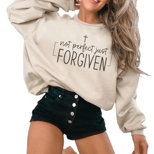 Not Perfect Just Forgiven Sweatshirt, Christian Faith Sweater, Cute Religious Cross Gift, Trendy Christian Jesus Clothing, Bible Verse Shirt, Unisex Crewneck Sweatshirt Sand