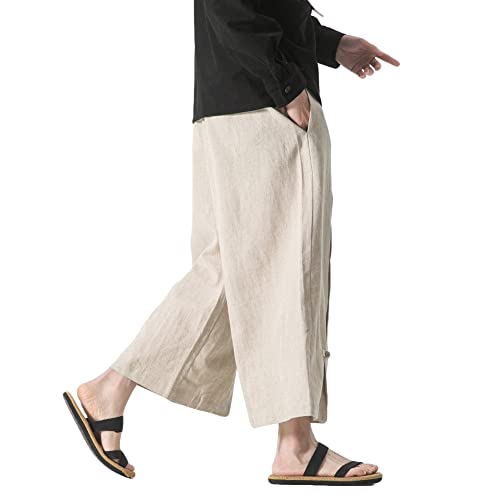Prijouhe Mens Casual Linen Pants Baggy Pants Lightweight Elastic Drawstring Waist Harem Pants #TOP3