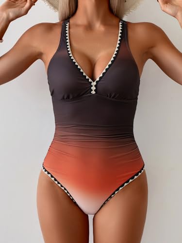 Image of B2prity One Piece Swimsuit for Women Tummy Control Ruched Bathing Suit Push Up Tie Back Swimwear Shell Stitched