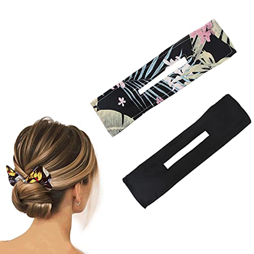2 Pcs Deft Bun for Hair, Magic Hair Bun Maker, Lightweight French Retro Hair Band Printed Headband Lazy Hair Set Twist Hair Tool to Roll a Bun