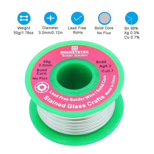 Image of 3.0mm Lead Free Solder Wire for Stained Glass Craft, Solid Core No Flux 50g, Craft Soldering Wire Unlead, Sn99 Ag0.3 Cu0.7, No Lead Solder Diameter 0.12 RoHS Thick Solder Gauge