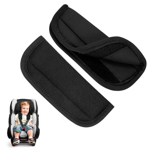 WEDAWIN 2 PCS Almohadilla Cinturon Coche Niños, Protector Cinturon Coche, Soporte para la Cabeza y el Cuello del Niño, para Todas las Fundas de Cinturón de Seguridad de Cochecitos Infantiles (Negro)
