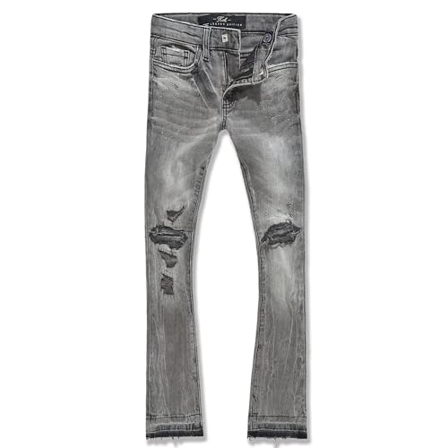 Boys Stacked Denim with Shreds on Knees Jeans (Smoked Grey) - Main Image