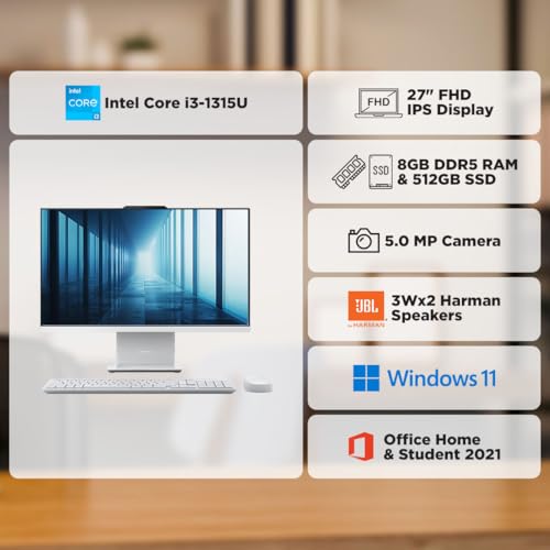 Image of Lenovo IdeaCentre AIO 13th Gen Core i3-1315U 27 inch FHD IPS (8GB RAM /512GB SSD /Windows11 /MS Office 2021 /3Wx2 Harman Speakers /Alexa Built-in /Wireless Keyboard & Mouse, Grey), F0HM00G4IN All-in-One Desktop