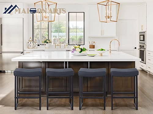 Maison Arts Black Bar Stools Set Of 4 Counter Height 24 Inches Saddle Stools For Kitchen Counter Backless Modern Barstools Upholstered Faux Leather Stools Farmhouse Island Chairs, Black, 4Pcs #TOP2