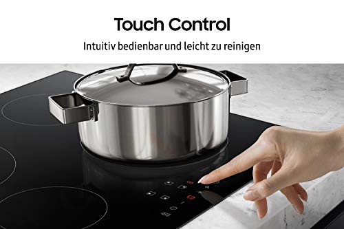 Foto von Samsung NZ64M3NM1BB Autarkes Induktionskochfeld, 60 cm große Herdplatte aus Glaskeramik, Rahmenlos, 4 Kochzonen mit Touch Steuerung, 9 Leistungsstufen, 4 Booster, Kindersicherung, Schwarz
