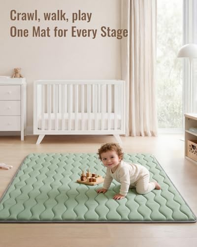 Image of Blissful Diary Baby Play Mats for Floor, 50x50 Playpen Mat, Thick Cushioning Padding Foam Playmat for Baby and Toddlers Infants, Non-Slip & Machine Washable, Sage Green