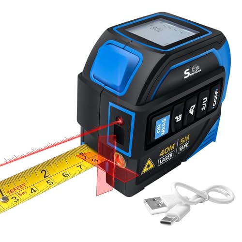4-in-1 Laser Tape Measure with Laser Level Crosshairs |130ft/40m Laser Distance+16ft/5m AutoLock Tape |Backlit LCD Display (Ft/Inch/M/mm) |for DIY,Construction, Interior Design (Blue/131Ft)