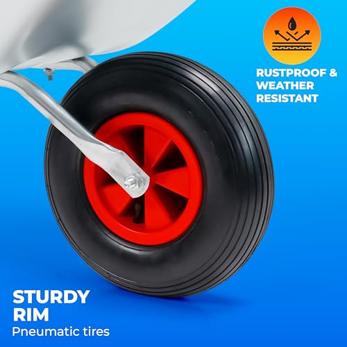 Crystals 65L/100KG Wheelbarrow Heavy Duty Galvanised - Home Garden Cart with Pneumatic Tyre - (80L x 60W x 60H) cm Silver 4 Crystals 65L/100KG Wheelbarrow Heavy Duty Galvanised - Home Garden Cart with Pneumatic Tyre - (80L x 60W x 60H) cm Silver - Image 4