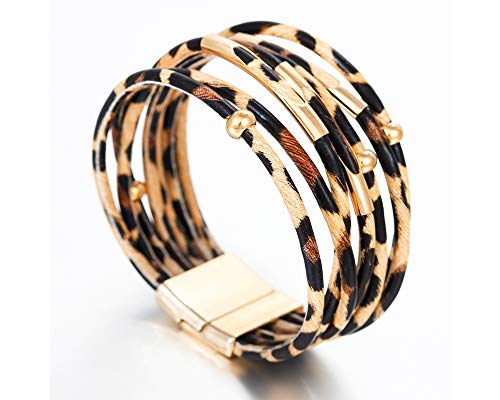 Fesciory Leather Wrap Bracelets For Women, Boho Leopard Multi-Layer Crystal Beads Cuff Bracelet Jewelry #TOP1