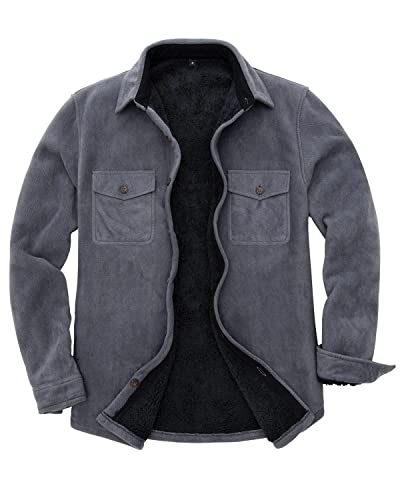 Image of Lisskolo Men's Warm Sherpa Flannel Shirt Jacket Heavy Fleece Lined Plaid Button Up Jackets