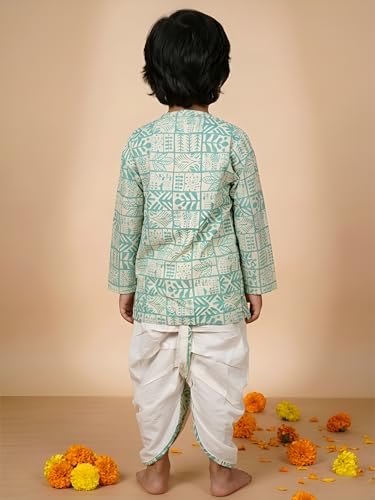 Image of POLKA TOTS 100% Cotton Elegant Traditional Dhoti Kurta Set for Baby Boys | Ultra-soft Cotton Ethnic Dress for Festivals and Weddings | Traditional Angrakha Dress for Kids Boys