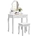 Giantex Bathroom Vanity Wood Makeup Dressing Table Stool Set Bathroom with Mirror (Sector Mirror, 4 Drawers)