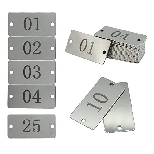 Staymax Stainless Steel Rectangle Numbered Tags With Two Holes 1 Inch X 2 Inch (1-25) #TOP18