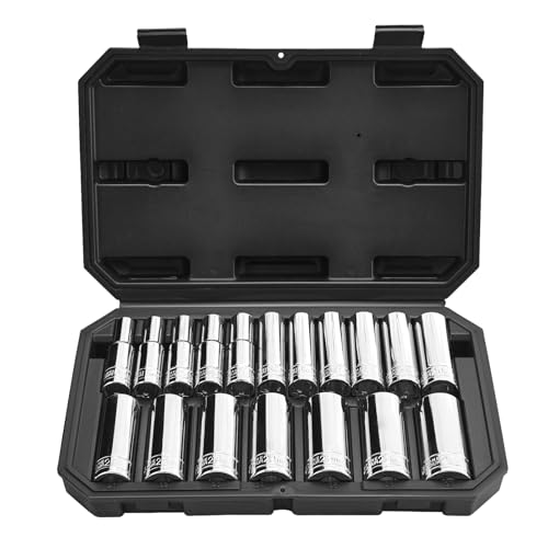 Image of VEVOR Socket Set, 18 Pieces, 1 /2 inch Drive Socket Tool Set, Metric Size from 10 to 27 mm, Mechanic Tool Kit with Storage Case, Clear Markings, Chrome Plated CR-V Alloy Steel, for Automotive Repair
