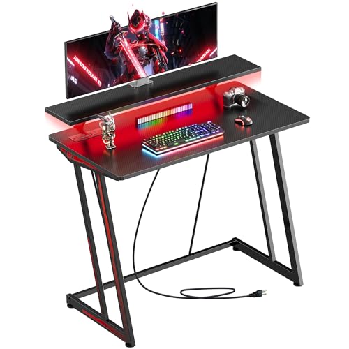 YeTom 32-inch Small RGB Gaming Desk with LED Lights & Power Outlets|Compact Gaming Table for PC...