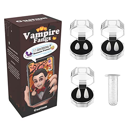 Gustum 3 Pairs Vampire Fangs Teeth with 1 Tube Teeth Pellets Adhesive Halloween Horror Party Cosplay Costumes Accessory Prop Decoration White Gustum 3 Pairs Vampire Fangs Teeth with 1 Tube Teeth Pellets Adhesive Halloween Horror Party Cosplay Costumes Accessory Prop Decoration White