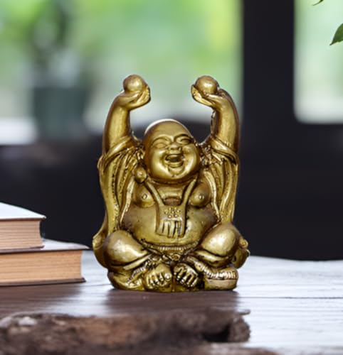 Purpledip Statue vintage de Bouddha rieur en laiton massif : signe avant-coureur de sagesse et de richesse – Utilisation comme pièce maîtresse de...