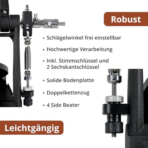 XDrum Fußmaschine Pro Doppel (2 Pedale, Doppelkettenzug, 4 Side Beater, zusätzliche Beateraufnahme links, ideal auch für Drumsets mit 2 Bass Drums)