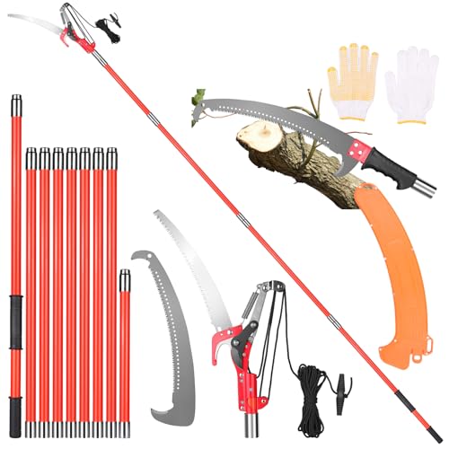 Inoamity Coupe Branche Telescopique 9m, 2 en 1 Scie à Élaguer Extensible Manuelles Élagueuse sur Perche Professionnelle pour Palmiers, Vergers, Lame en...
