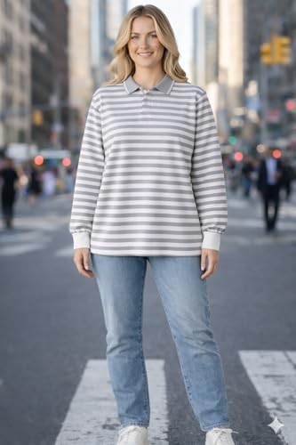 Image of Mack Jonney Women's Striped Polo T-Shirt | Full Sleeves | Collared Casual Cotton Tee | Regular Fit Top-M7372